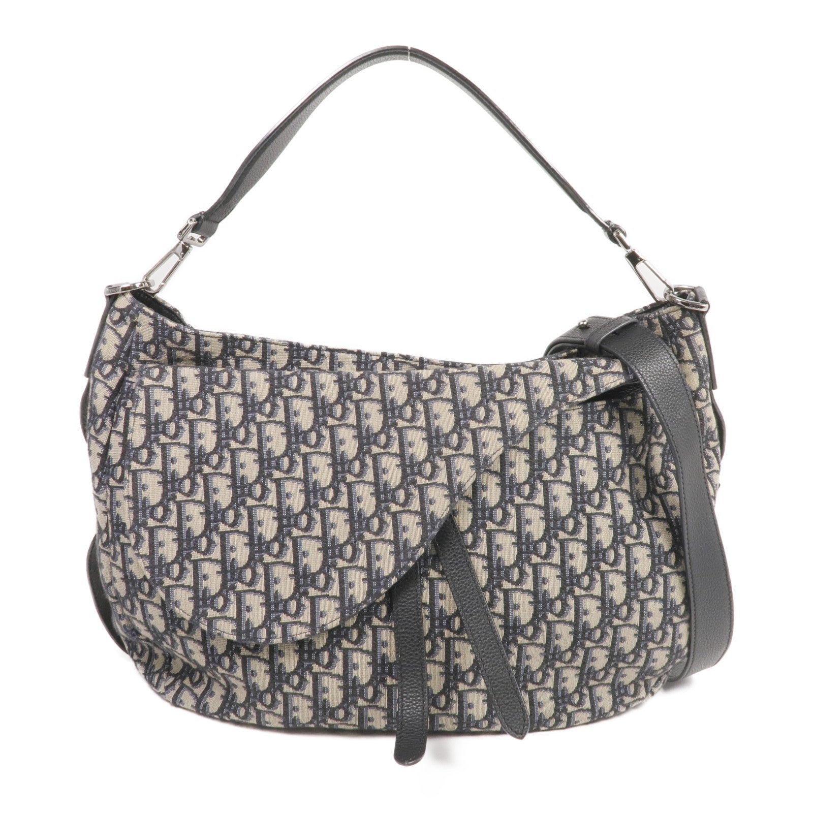 Dior 帆布Soft Saddle Bag銀扣手挽肩背兩用袋