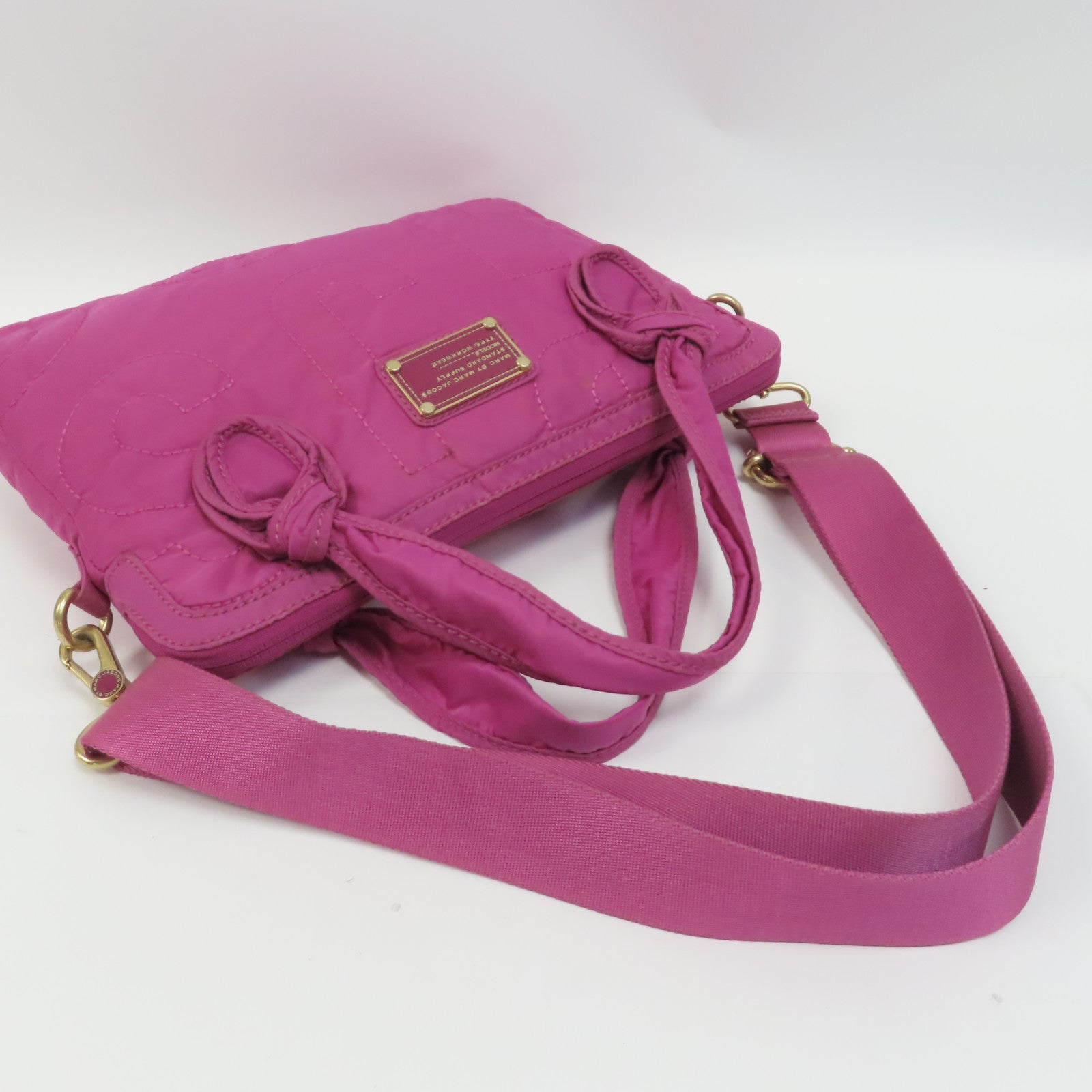 MARC BY MARC JACOBS 尼龍Laptop Bag金扣手挽肩背兩用袋粉紅色