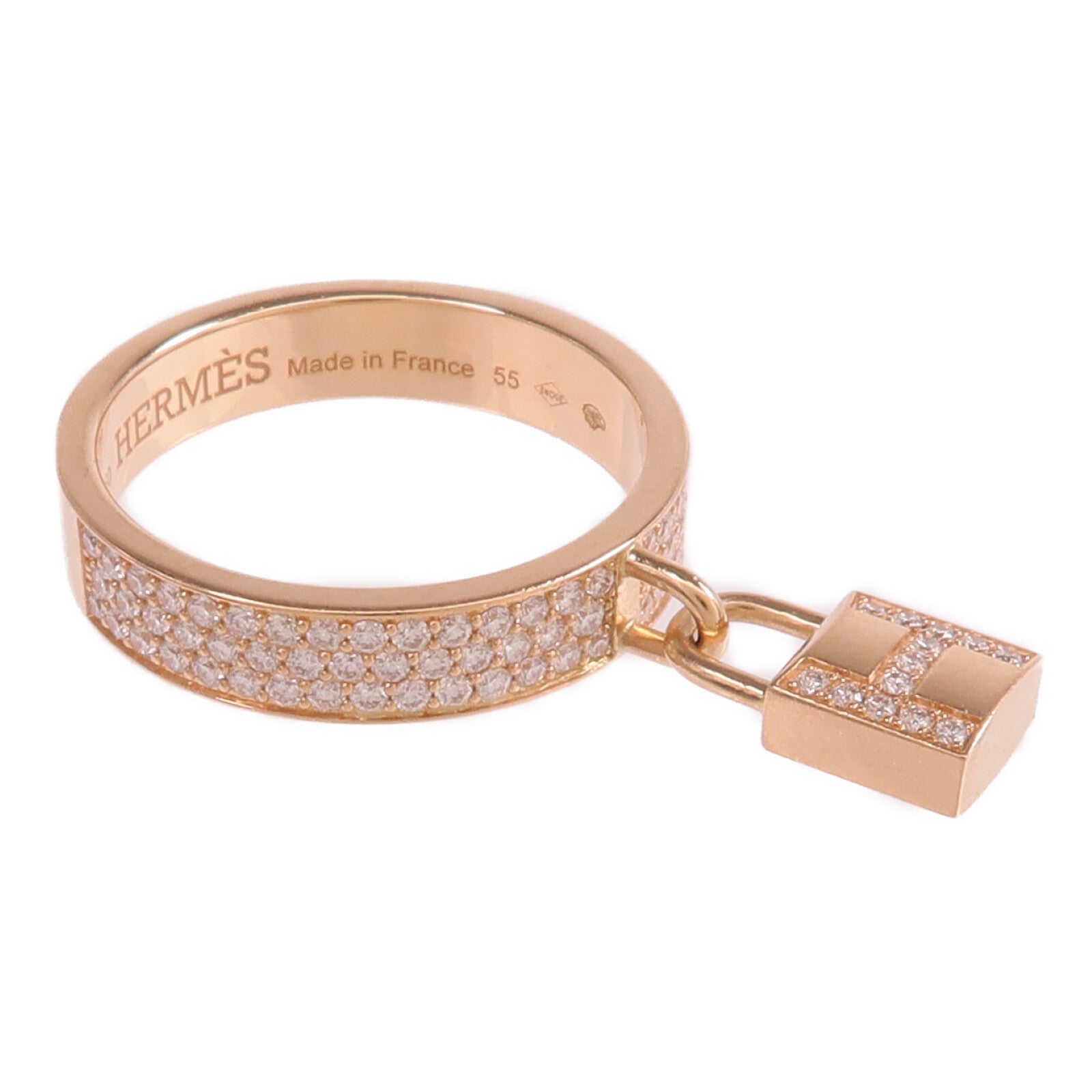 HERMES 18K玫瑰金Kelly Clochette Ring鑽石戒指Hermes#55/US#7.25