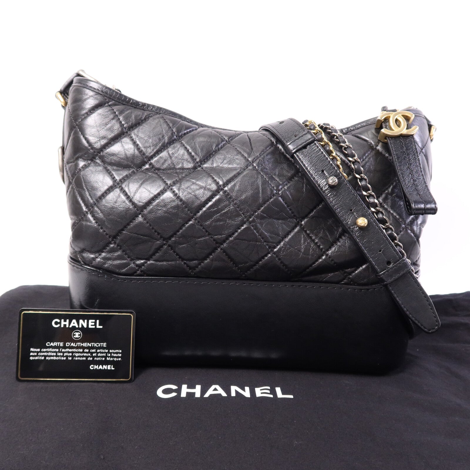 CHANEL 牛皮皮革Gabrielle Medium鏈帶肩背袋