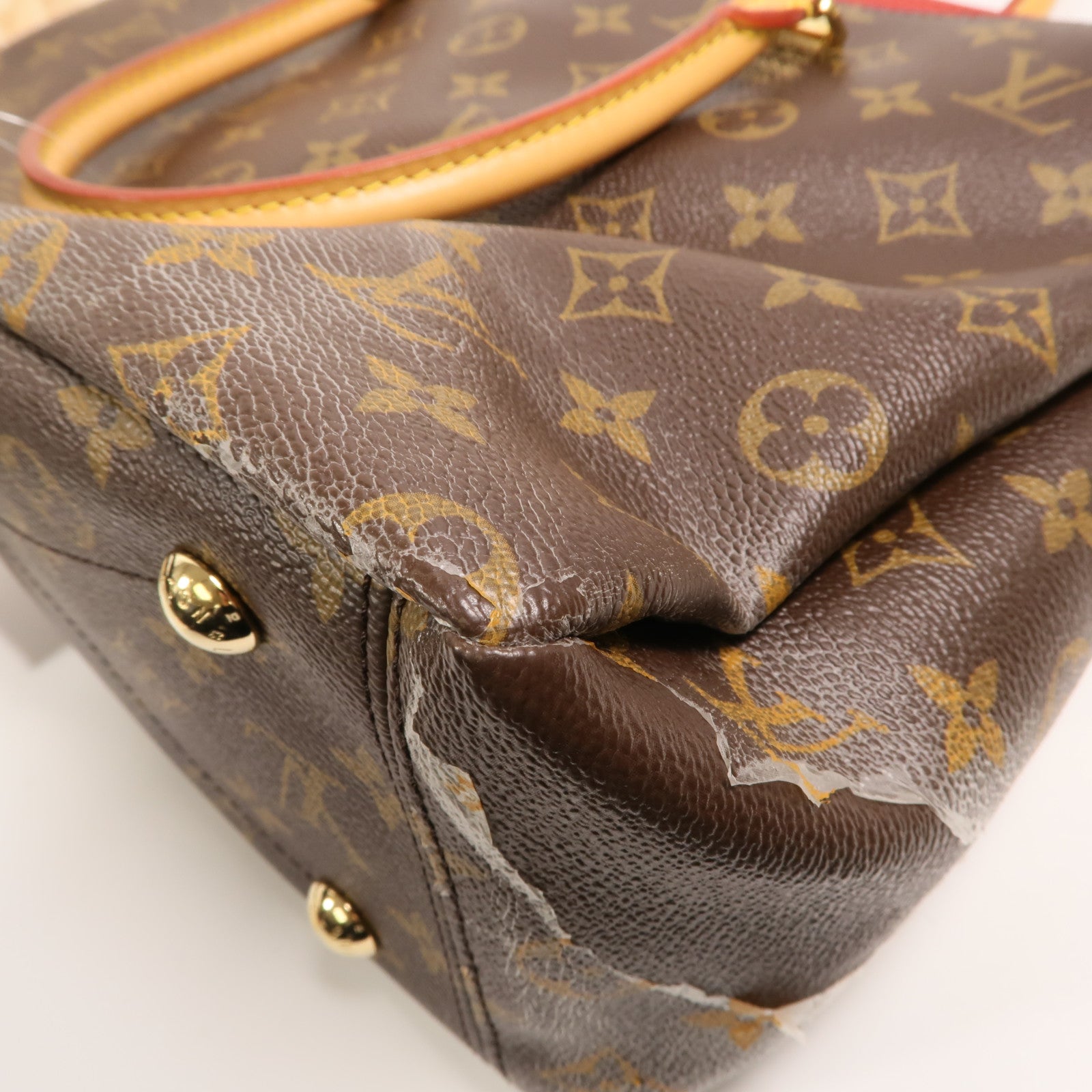 LOUIS VUITTON Monogram Pallas金扣手挽肩背兩用袋棕色/紅色