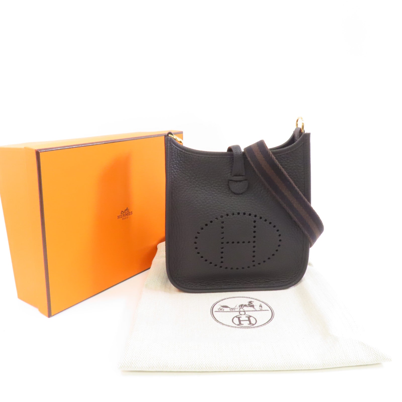 HERMES Clemence皮革Evelyne TPM金扣肩背袋Noir/黑色