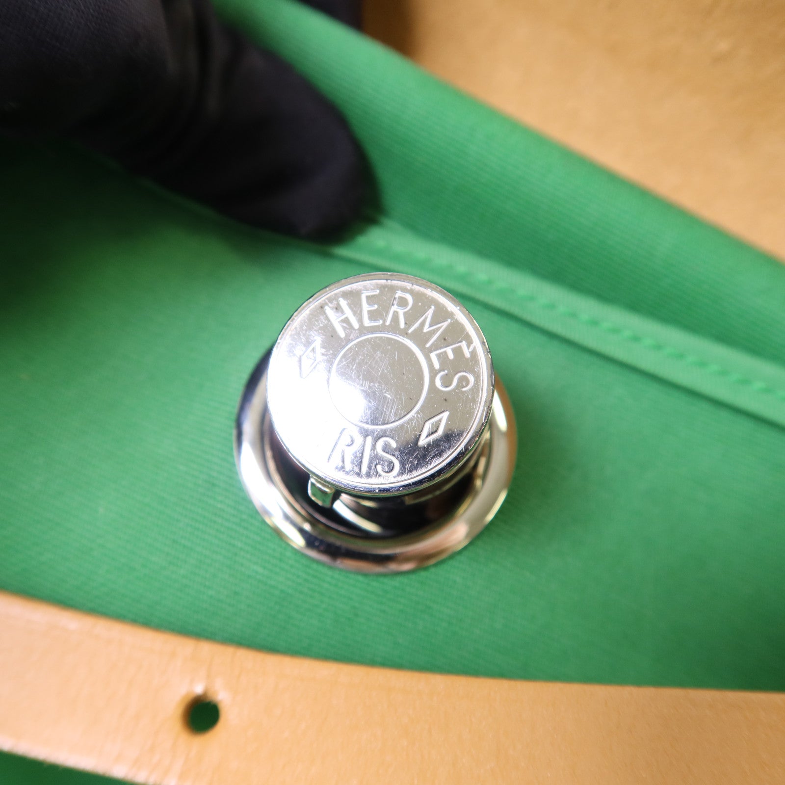 HERMES 帆布Herbag PM銀扣手挽肩背兩用袋Bamboo