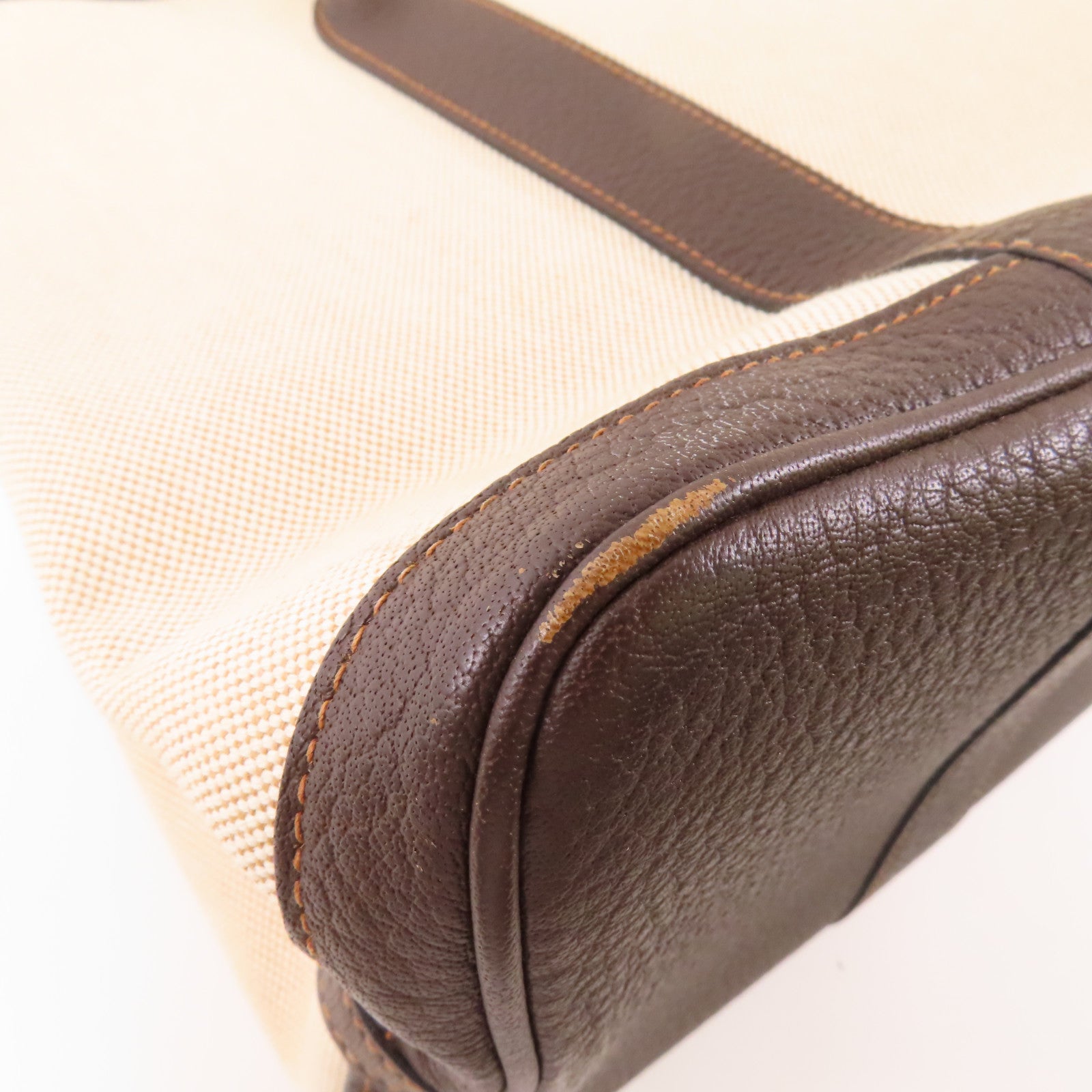 HERMES PHW Buffle Skipper Garden Party PM Handbag Canvas Leather Beige Biscuit
