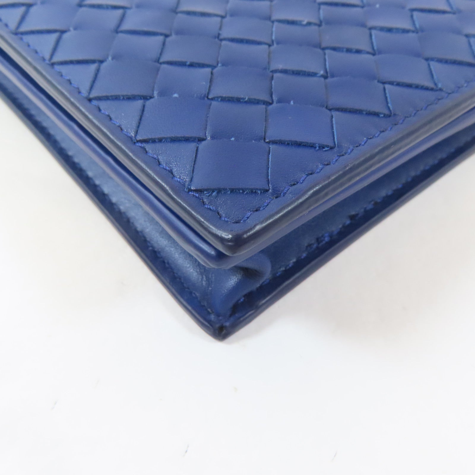 BOTTEGA VENETA 【激減優惠】織紋牛皮皮革Long Bifold Wallet黑扣長錢包藍色