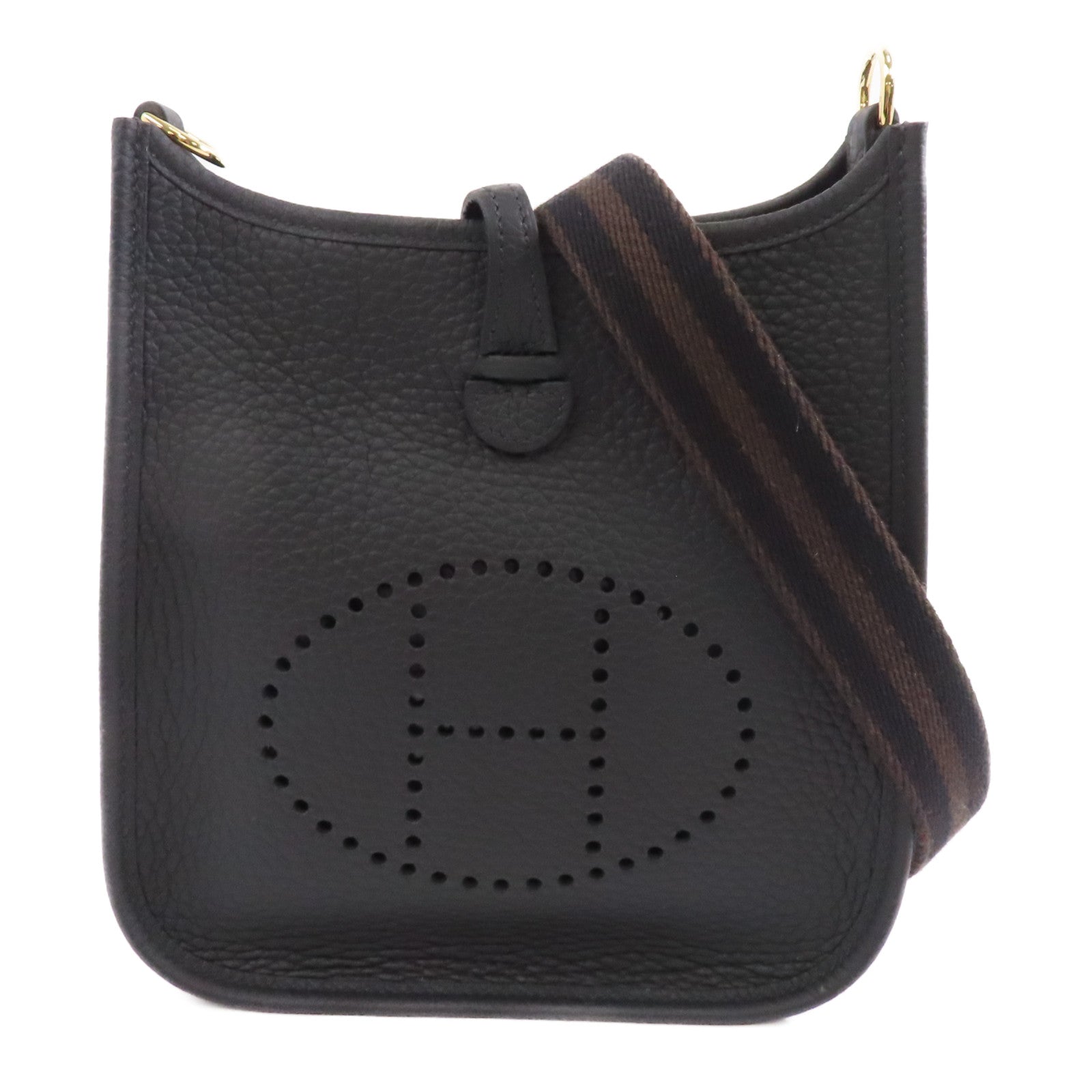 HERMES Clemence皮革Evelyne TPM金扣肩背袋Noir/黑色