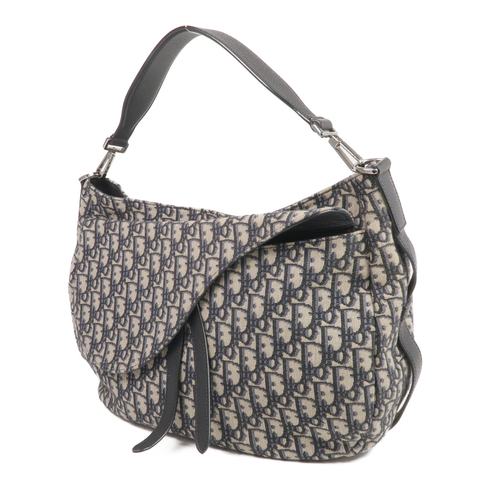 Dior 帆布Soft Saddle Bag銀扣手挽肩背兩用袋