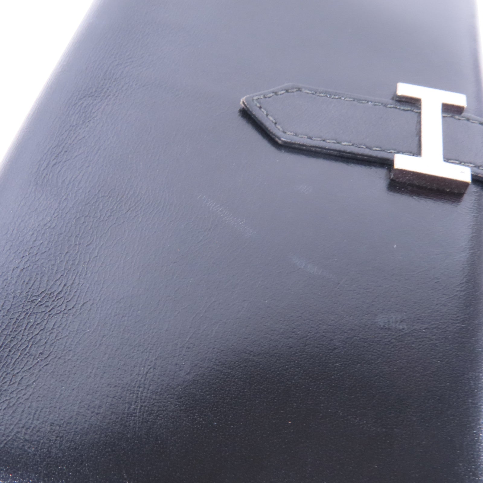 HERMES Boxcalf皮革Bearn銀扣長錢包Noir