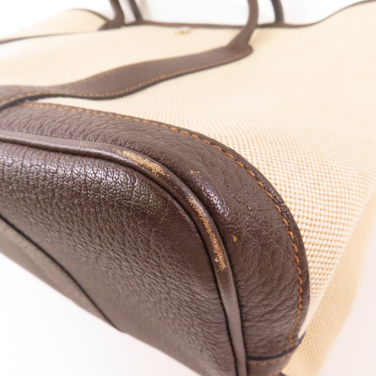 HERMES PHW Buffle Skipper Garden Party PM Handbag Canvas Leather Beige Biscuit