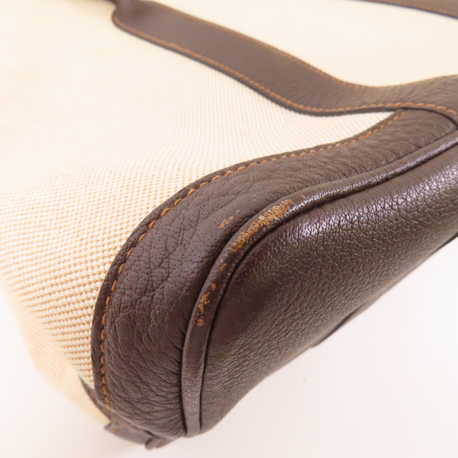 HERMES PHW Buffle Skipper Garden Party PM Handbag Canvas Leather Beige Biscuit