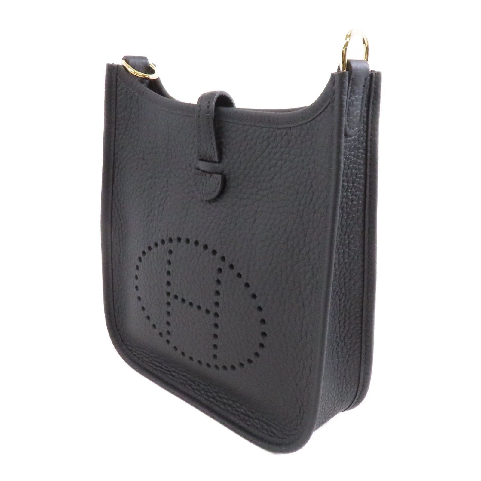 HERMES Clemence皮革Evelyne TPM金扣肩背袋Noir/黑色
