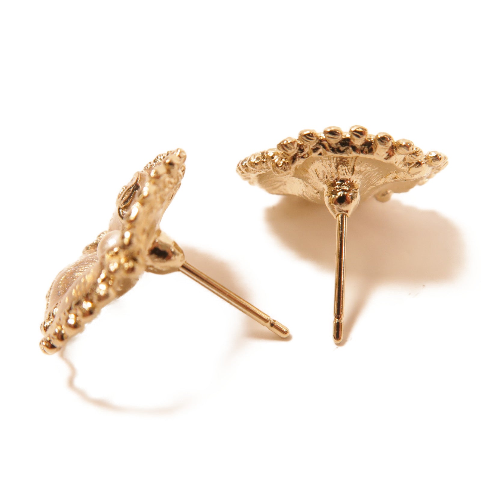 CHANEL CC Pierced Earring Metal PVC Gold White