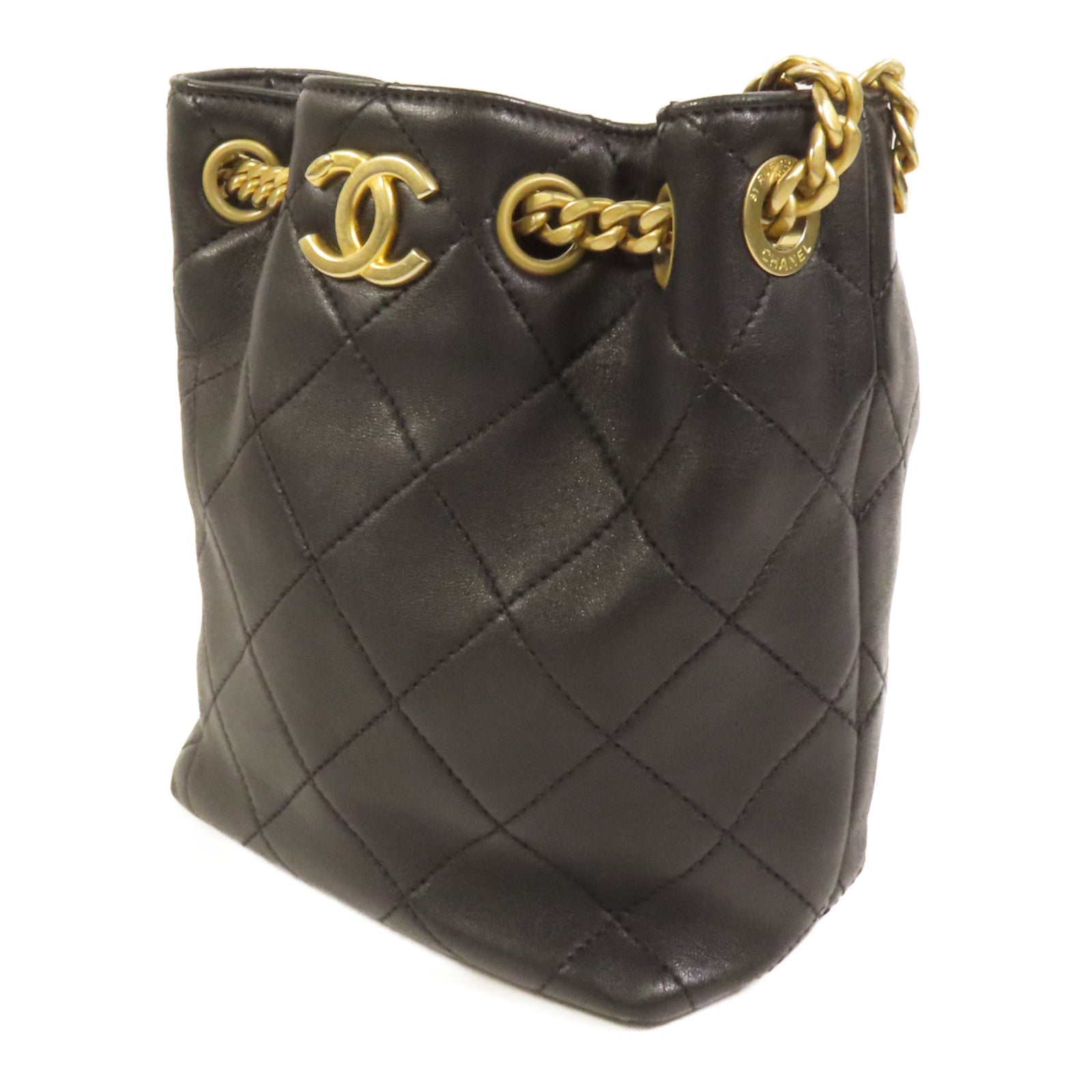 CHANEL 牛皮皮革Chain Shoulder金扣鏈帶肩背袋