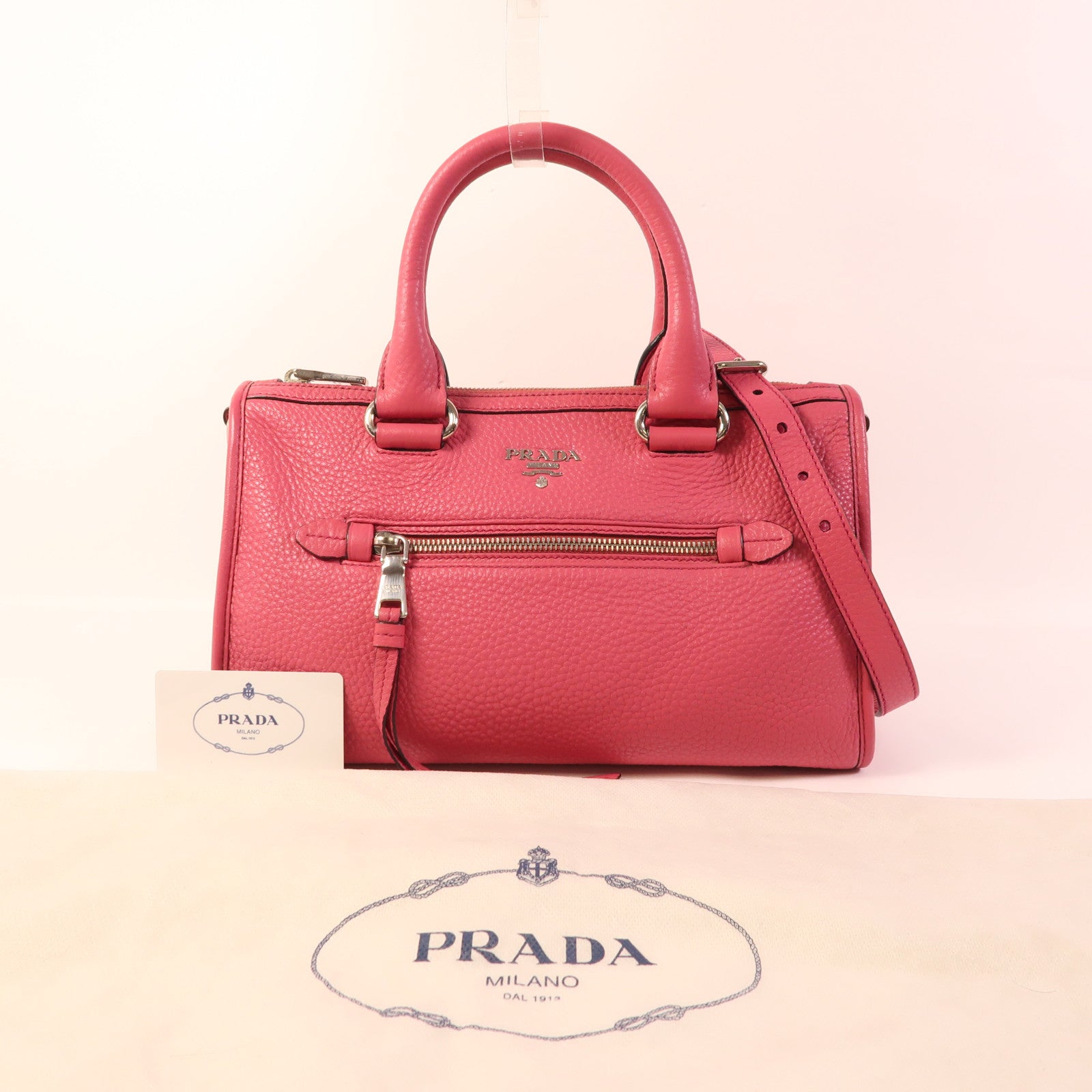 PRADA 牛皮皮革2way Shoulder銀扣手挽肩背兩用袋