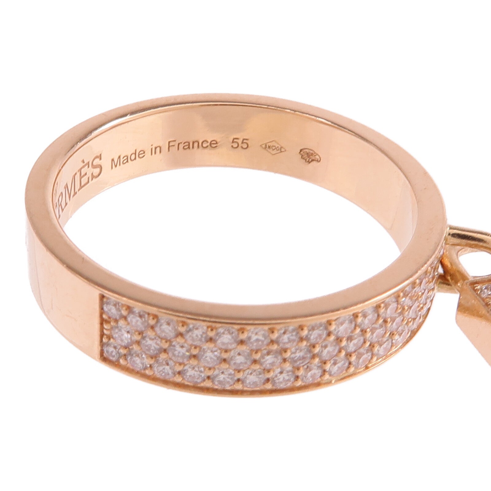 HERMES 18K玫瑰金Kelly Clochette Ring鑽石戒指Hermes#55/US#7.25