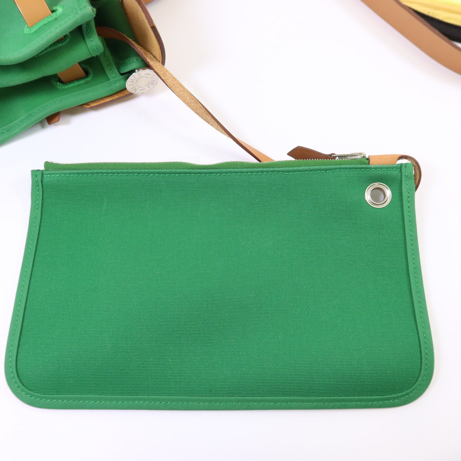 HERMES 帆布Herbag PM銀扣手挽肩背兩用袋Bamboo