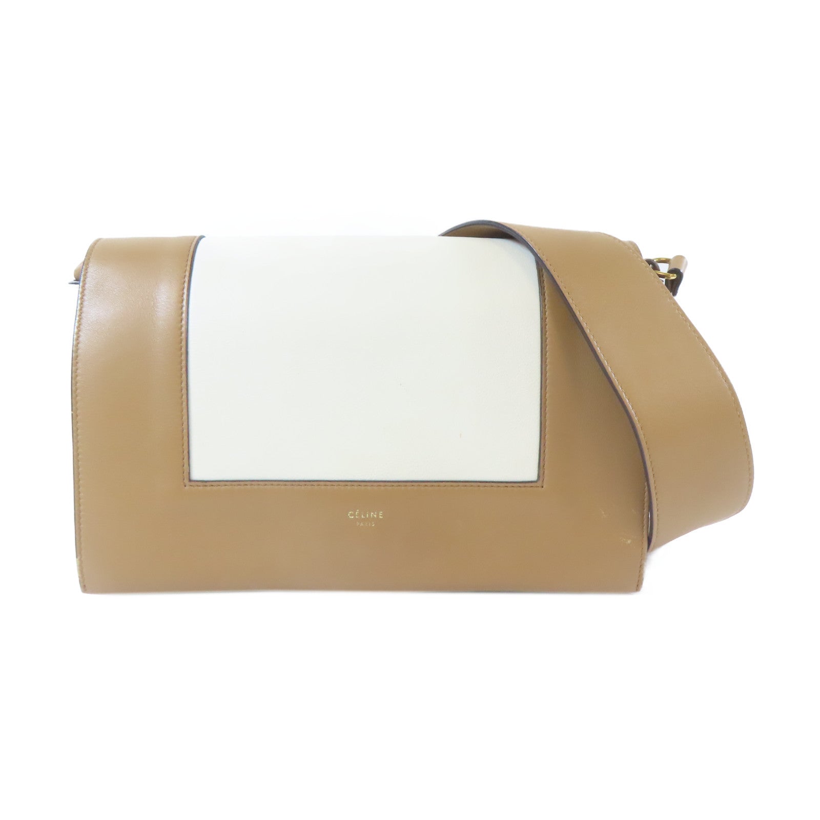 CELINE 牛皮皮革Frame Bag金扣肩背袋啡色/白色