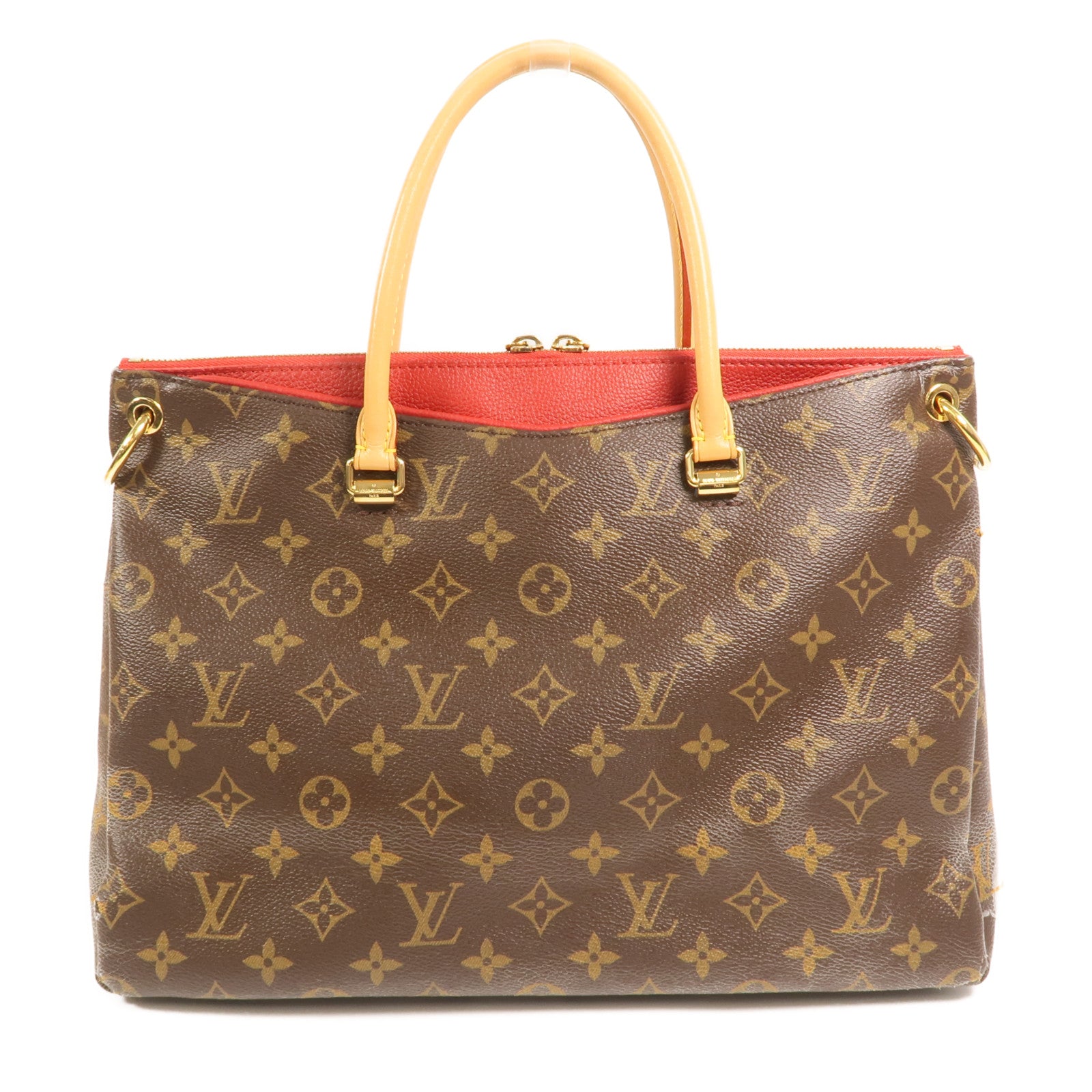 LOUIS VUITTON Monogram Pallas金扣手挽肩背兩用袋棕色/紅色