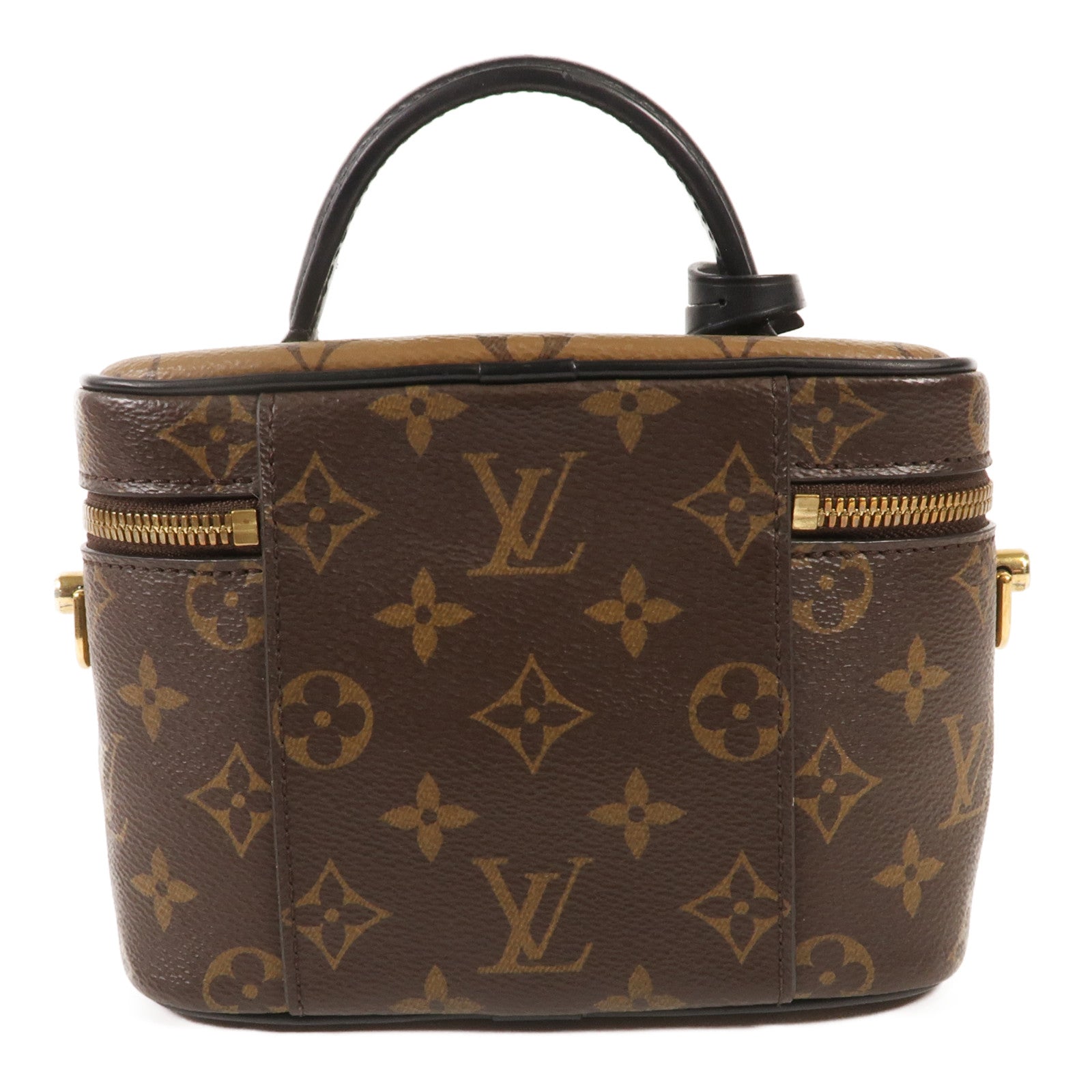 LOUIS VUITTON Monogram Reverse Vanity PM金扣手挽肩背兩用袋棕色