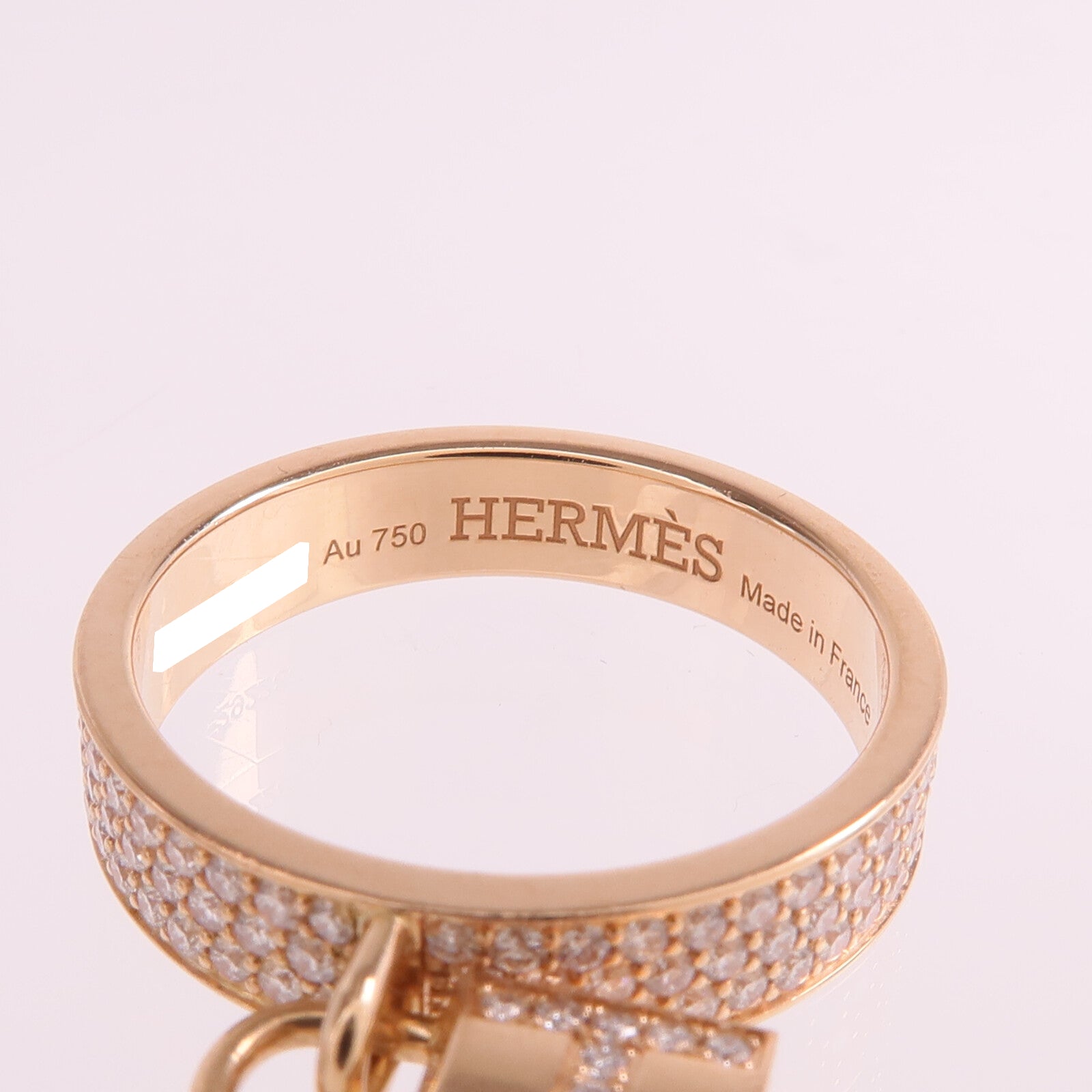 HERMES 18K玫瑰金Kelly Clochette Ring鑽石戒指Hermes#55/US#7.25
