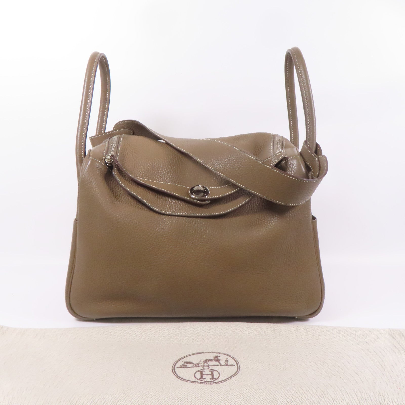 HERMES Clemence皮革Lindy 34銀扣手挽肩背兩用袋Etoupe