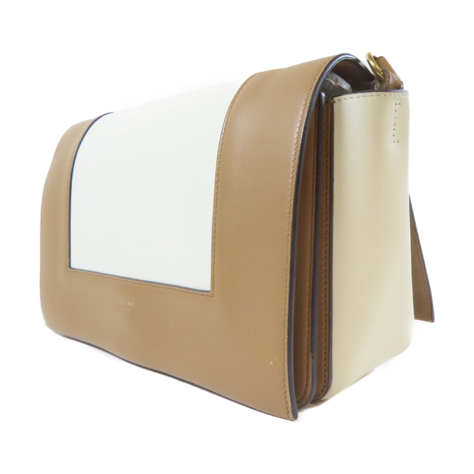 CELINE 牛皮皮革Frame Bag金扣肩背袋啡色/白色