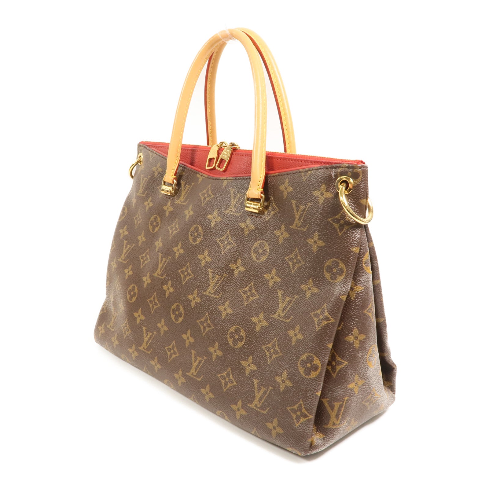 LOUIS VUITTON Monogram Pallas金扣手挽肩背兩用袋棕色/紅色
