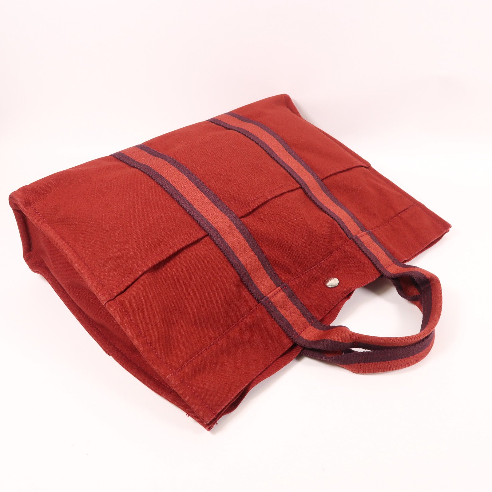 HERMES 帆布Fourre Tout MM銀扣手挽袋紅色