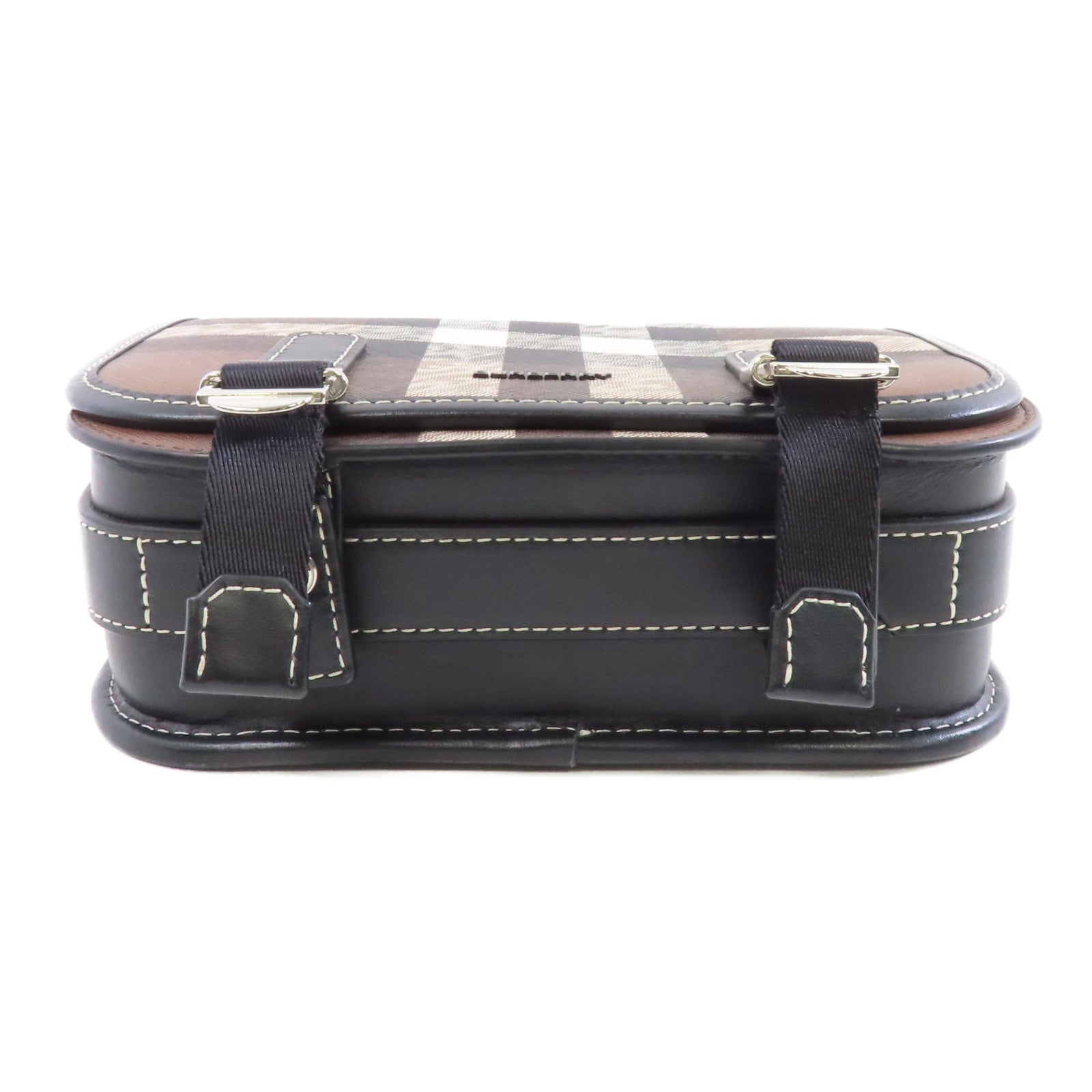 BURBERRY 帆布/皮革Shoulder Bag銀扣肩背袋啡色/黑色