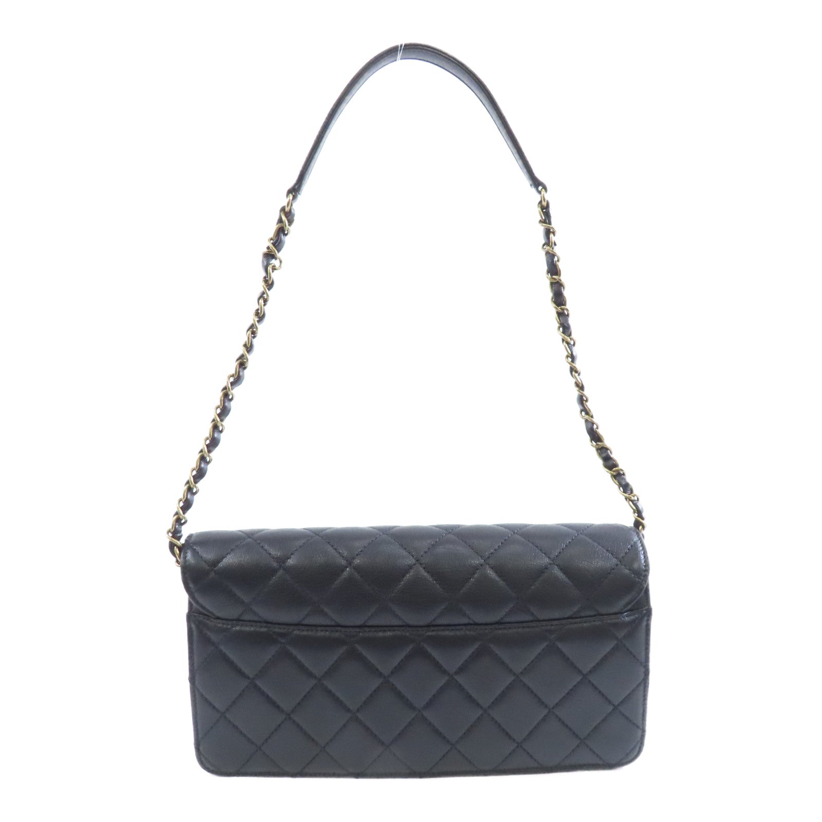 CHANEL 菱格牛皮皮革Chain Shoulder金扣鏈帶肩背袋黑色