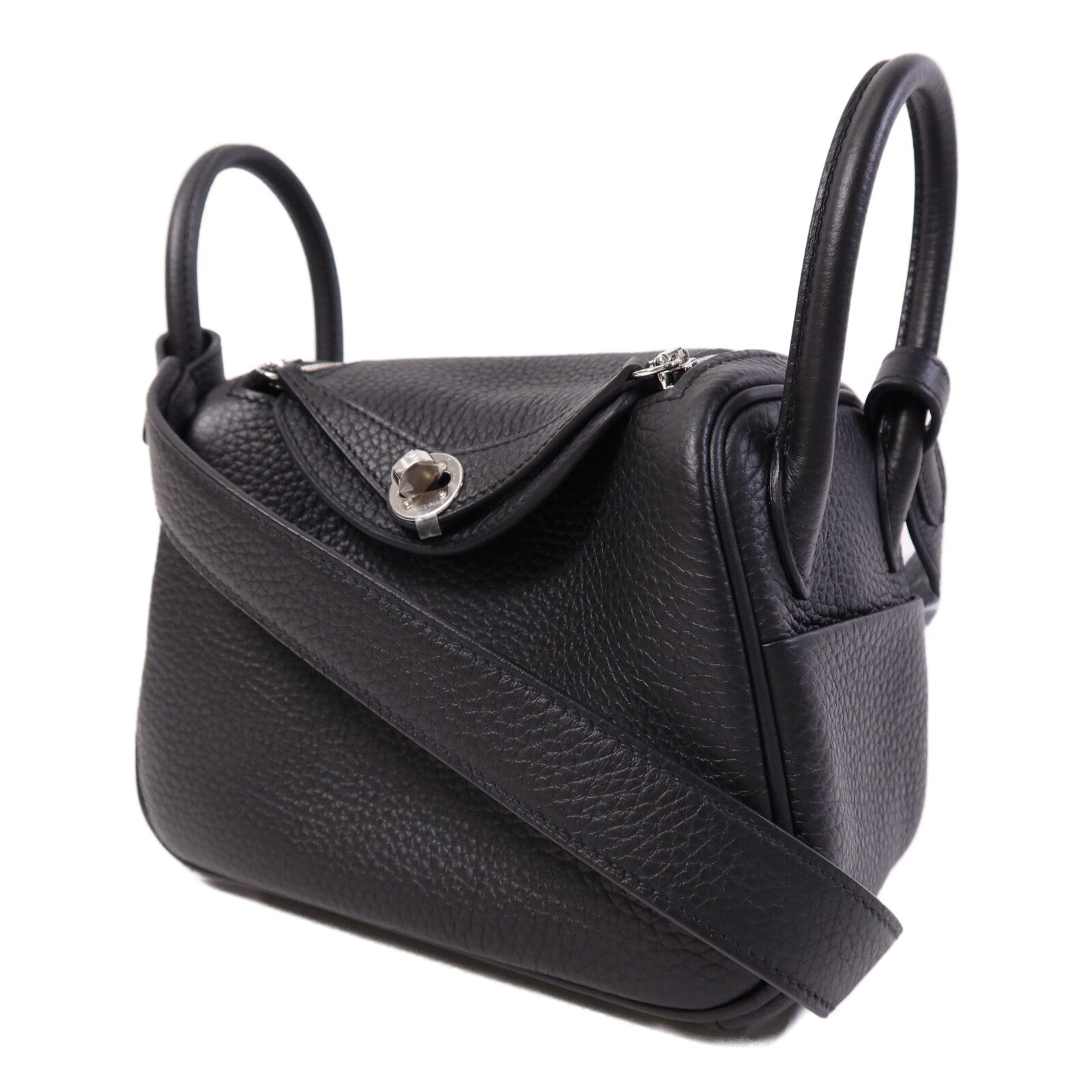 HERMES Clemence皮革Mini Lindy金扣手挽肩背兩用袋Noir