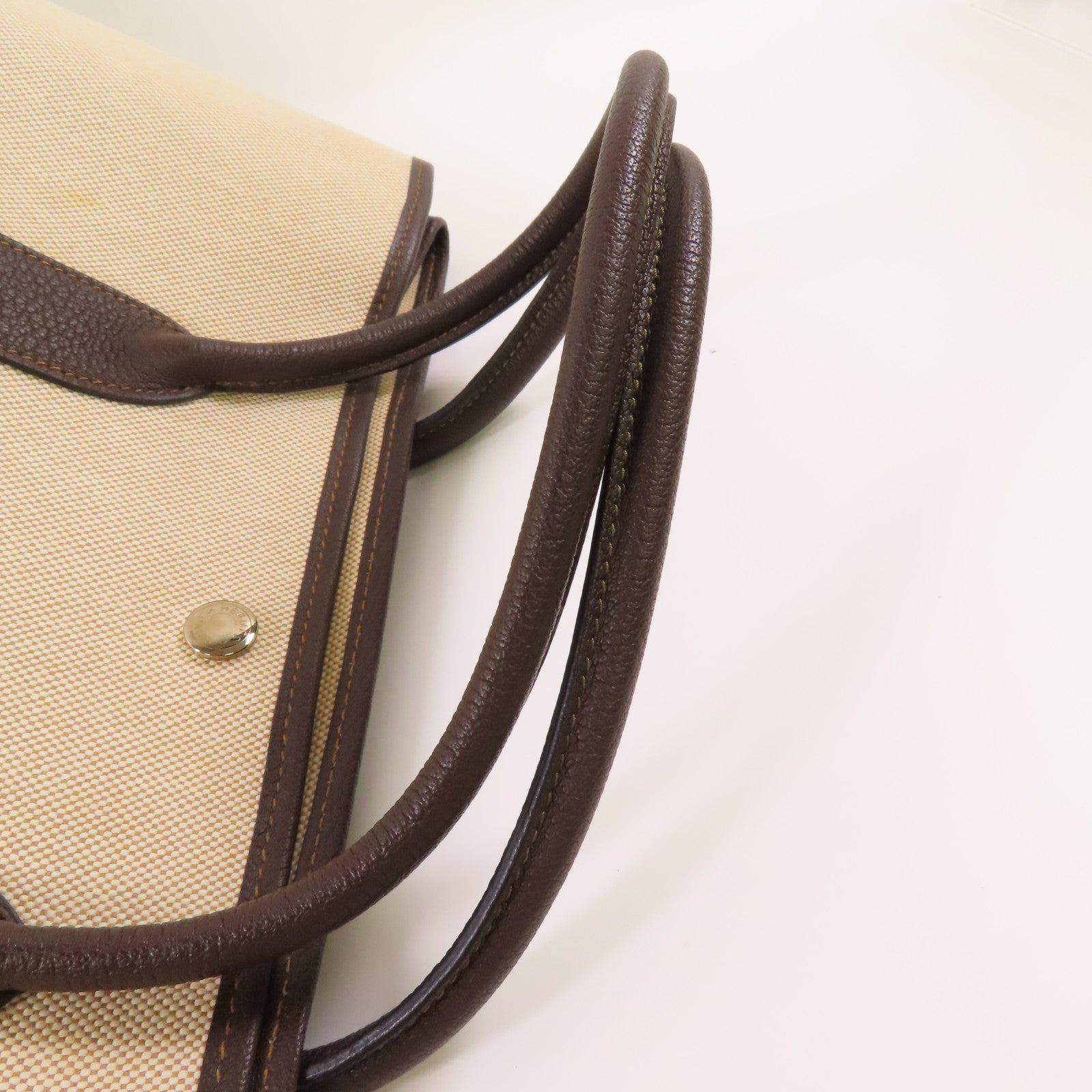 HERMES PHW Buffle Skipper Garden Party PM Handbag Canvas Leather Beige Biscuit