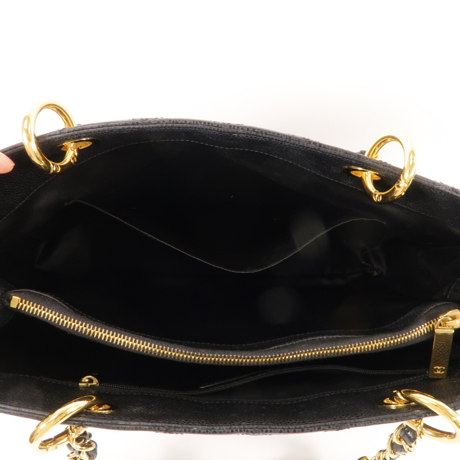 CHANEL 牛皮皮革GST Grand Shopping Tote Bag鏈帶肩背袋
