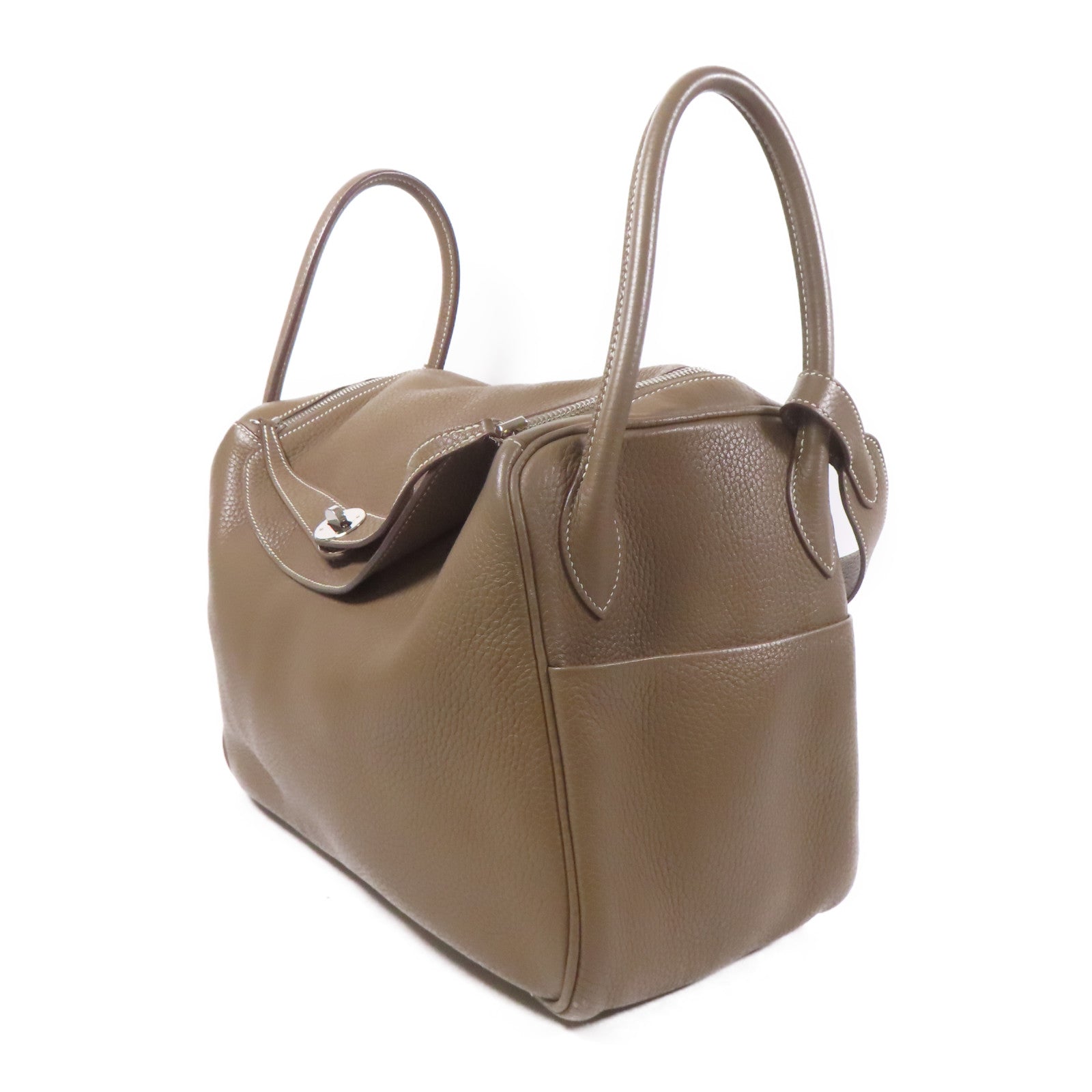 HERMES Clemence皮革Lindy 34銀扣手挽肩背兩用袋Etoupe