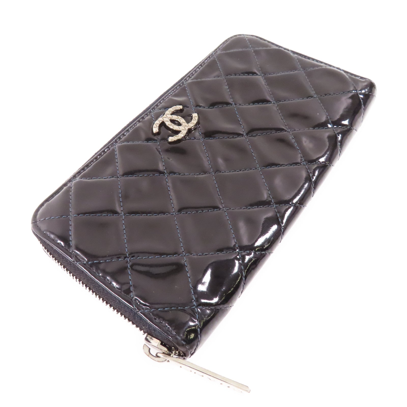 CHANEL 漆皮皮革Long Round Wallet銀扣長錢包