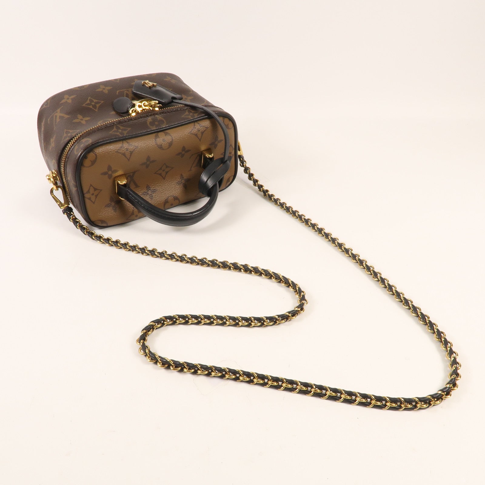 LOUIS VUITTON Monogram Reverse Vanity PM金扣手挽肩背兩用袋棕色