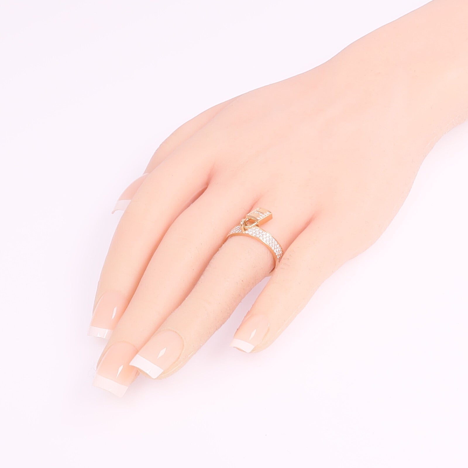 HERMES 18K玫瑰金Kelly Clochette Ring鑽石戒指Hermes#55/US#7.25