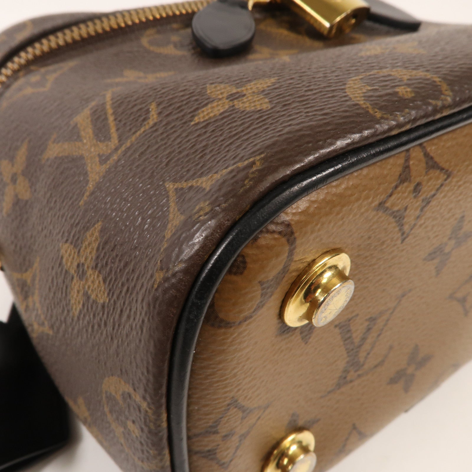 LOUIS VUITTON Monogram Reverse Vanity PM金扣手挽肩背兩用袋棕色