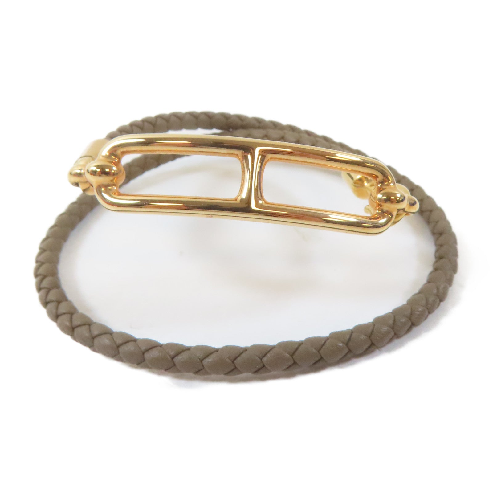 HERMES 皮革Roulis Double Tour Bracelet金扣手鐲啡色#14cm