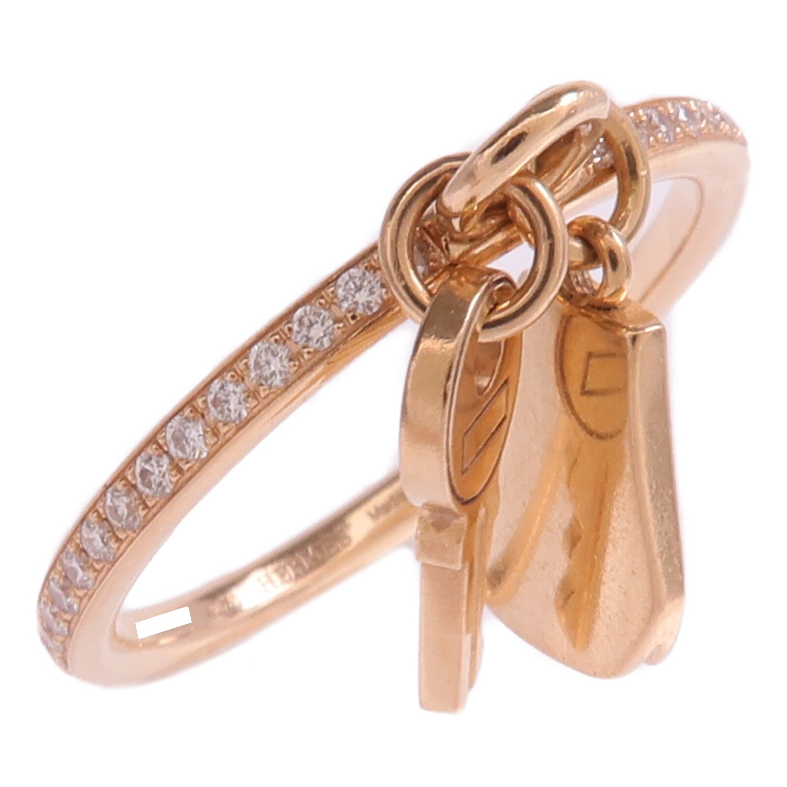 HERMES 【激減優惠】18K玫瑰金Kelly Clochette Ring鑽石戒指Hermes#51/US#5.75