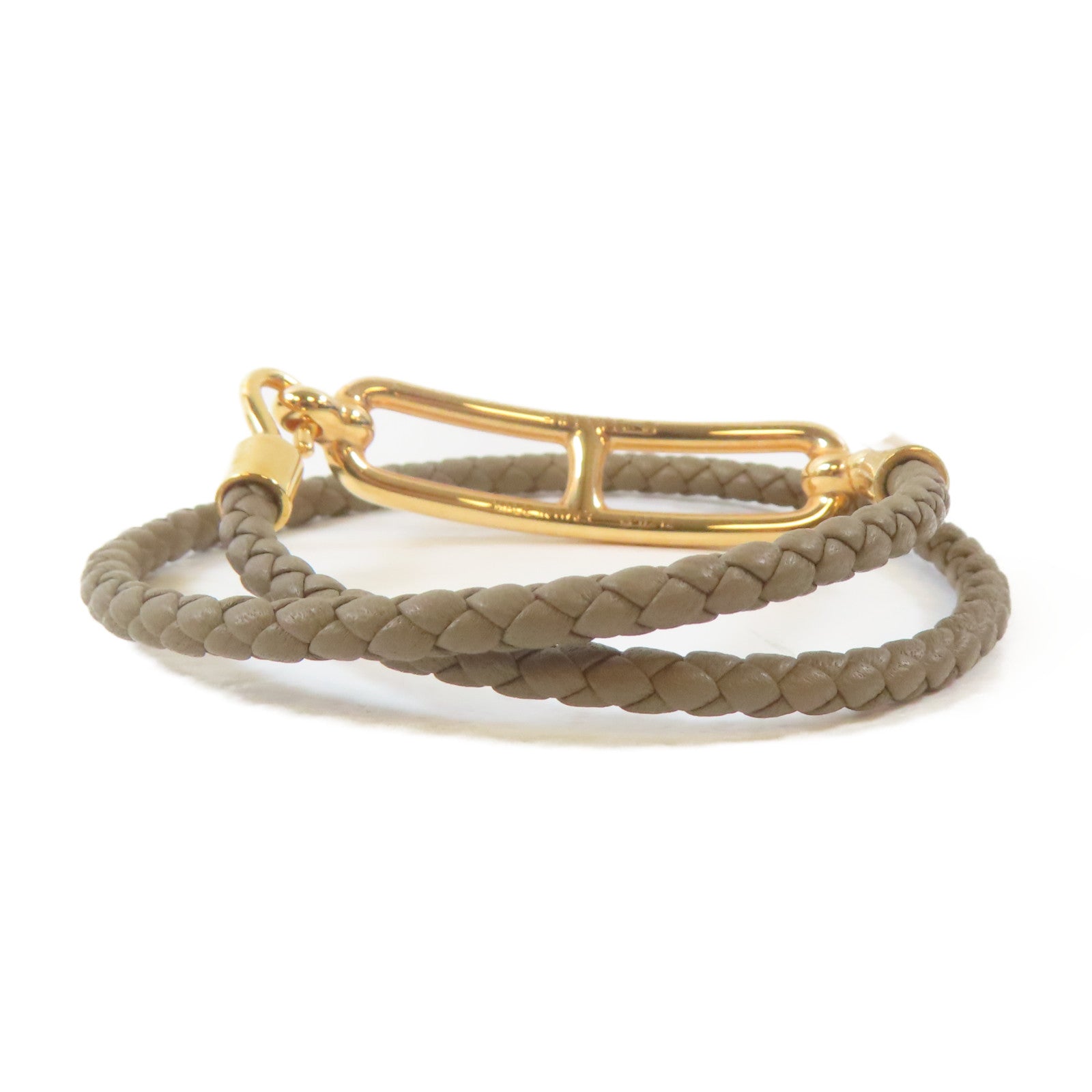 HERMES 皮革Roulis Double Tour Bracelet金扣手鐲啡色#14cm