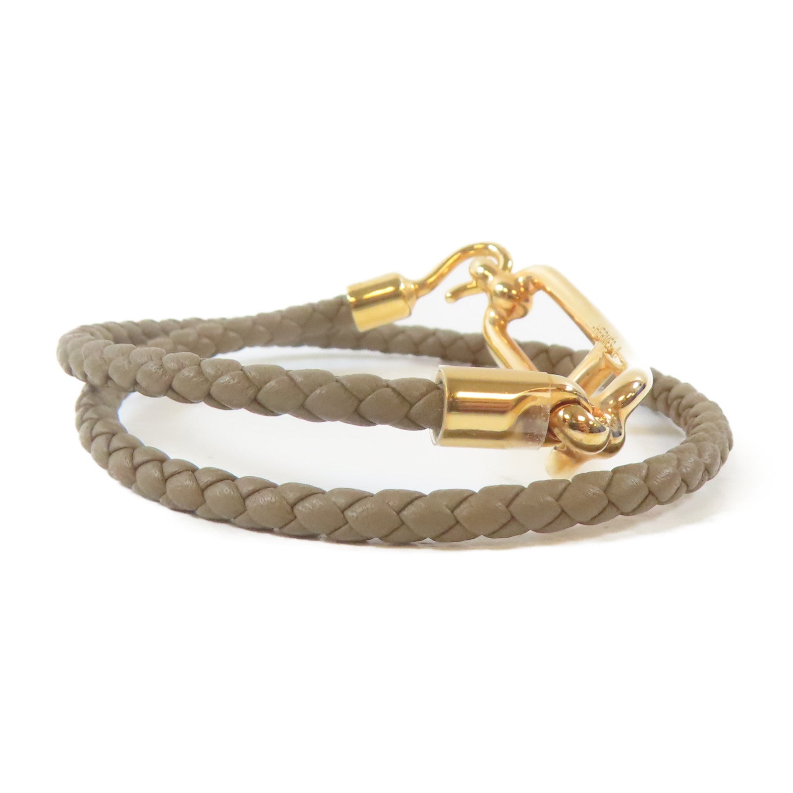 HERMES 皮革Roulis Double Tour Bracelet金扣手鐲啡色#14cm