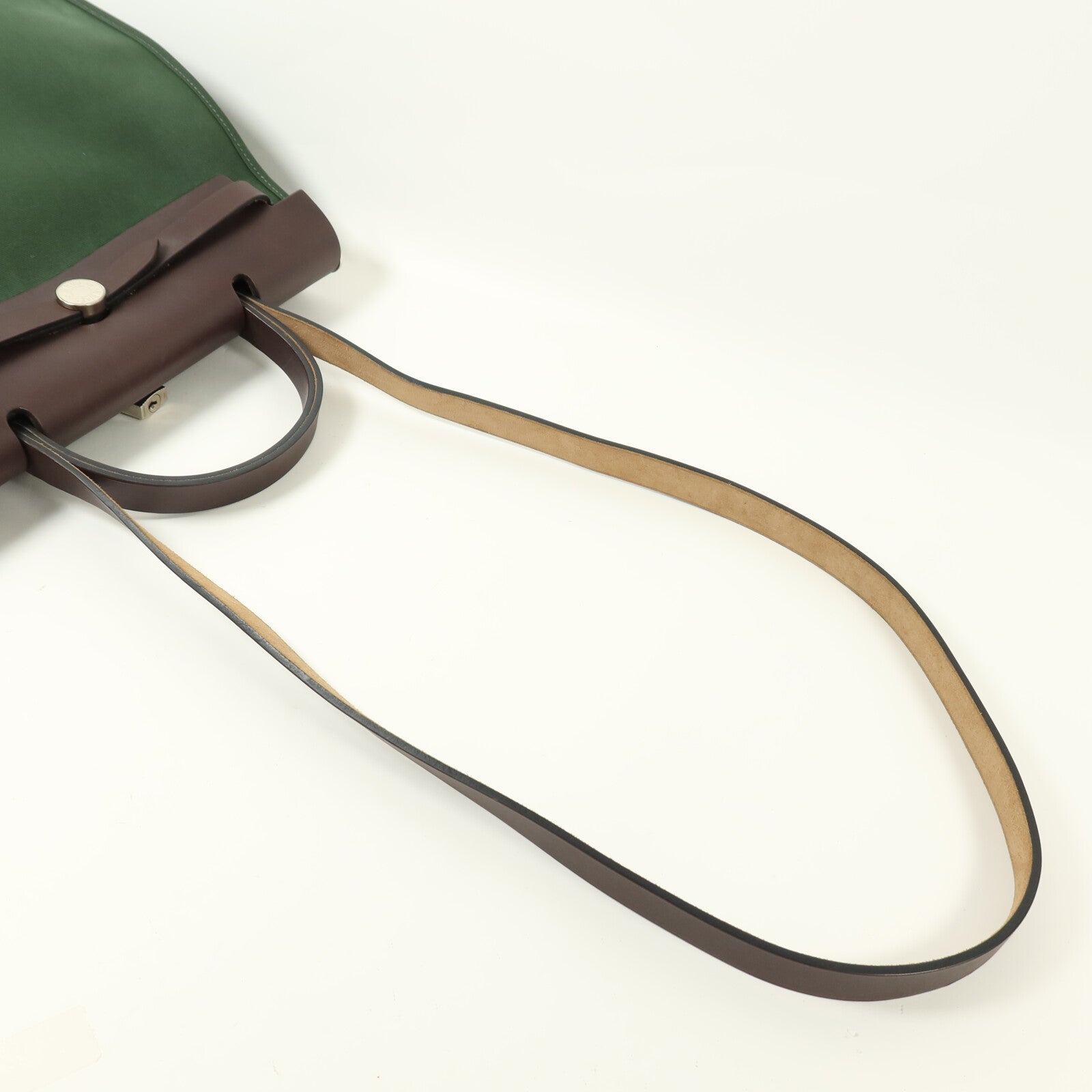 HERMES 帆布Herbag PM銀扣手挽肩背兩用袋Vert Anglais