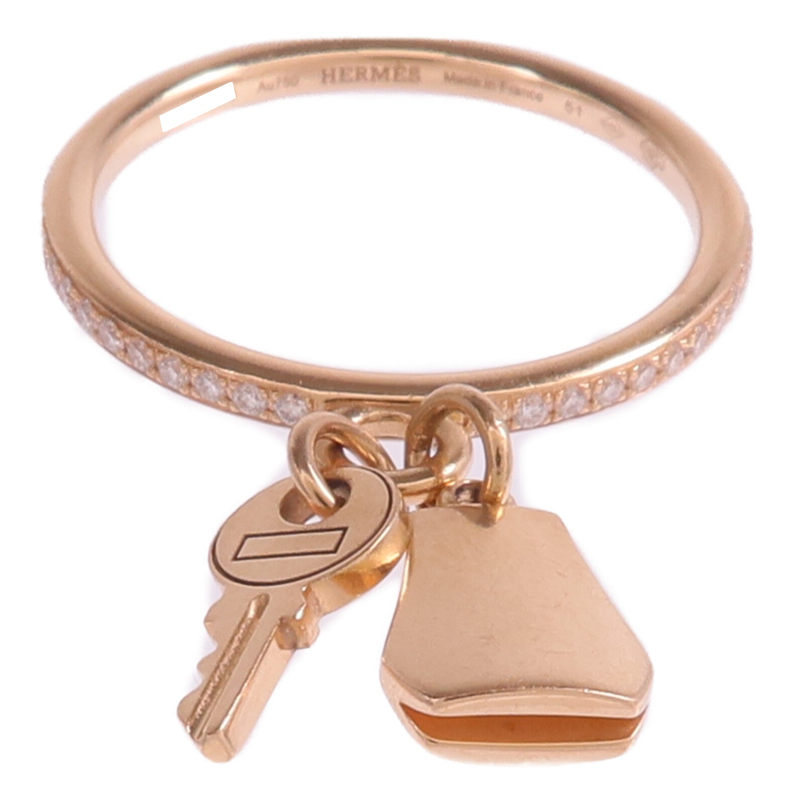 HERMES 【激減優惠】18K玫瑰金Kelly Clochette Ring鑽石戒指Hermes#51/US#5.75