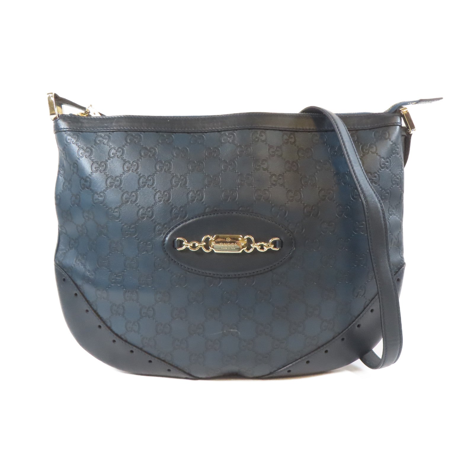 GUCCI 牛皮皮革Shoulder Bag金扣肩背袋深藍色