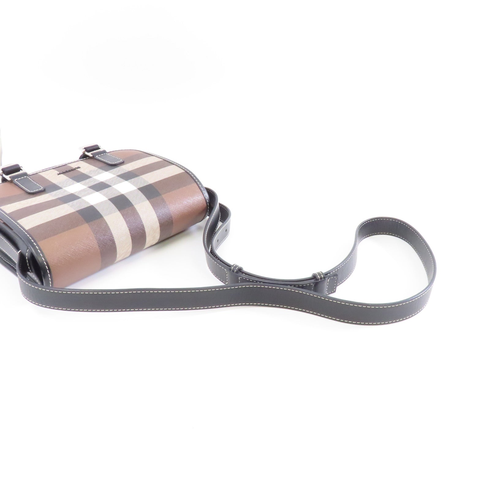BURBERRY 帆布/皮革Shoulder Bag銀扣肩背袋啡色/黑色