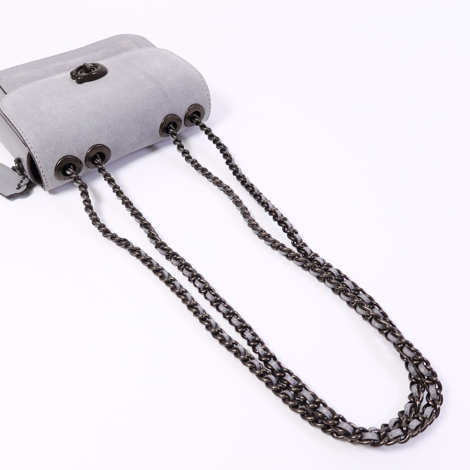 COACH 麂皮皮革Chain Shoulder Bag鏈帶肩背袋