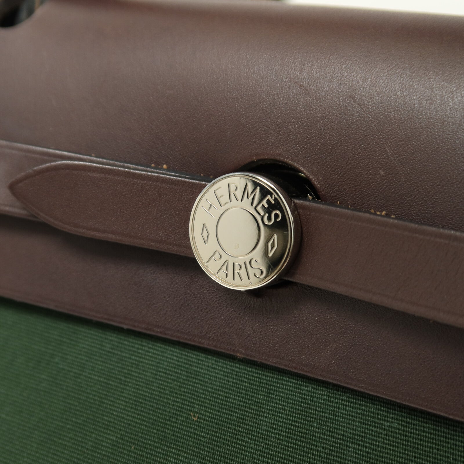 HERMES 帆布Herbag PM銀扣手挽肩背兩用袋Vert Anglais