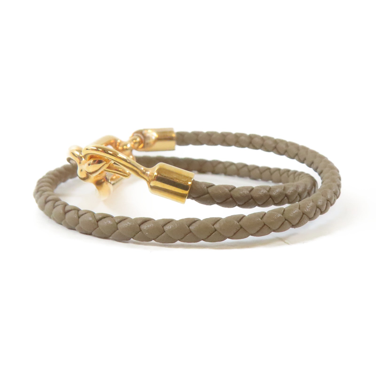 HERMES 皮革Roulis Double Tour Bracelet金扣手鐲啡色#14cm