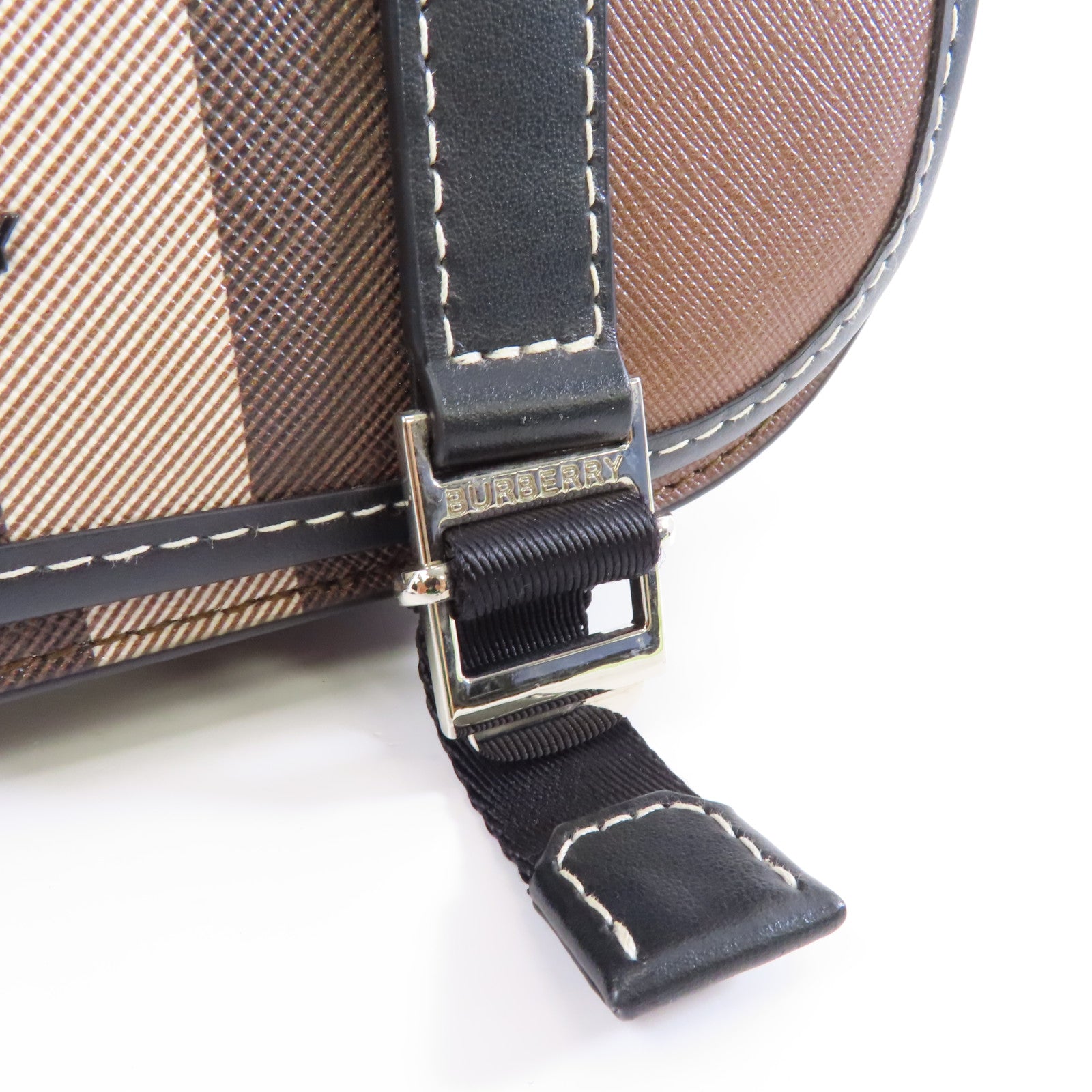 BURBERRY 帆布/皮革Shoulder Bag銀扣肩背袋啡色/黑色